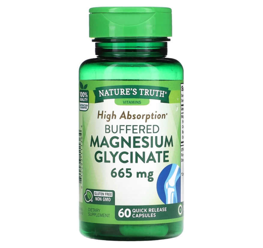 Nature's Truth, буферизованный глицинат магния, высокая усвояемость, 665 мг, 60 капсул с быстрым высвобождением