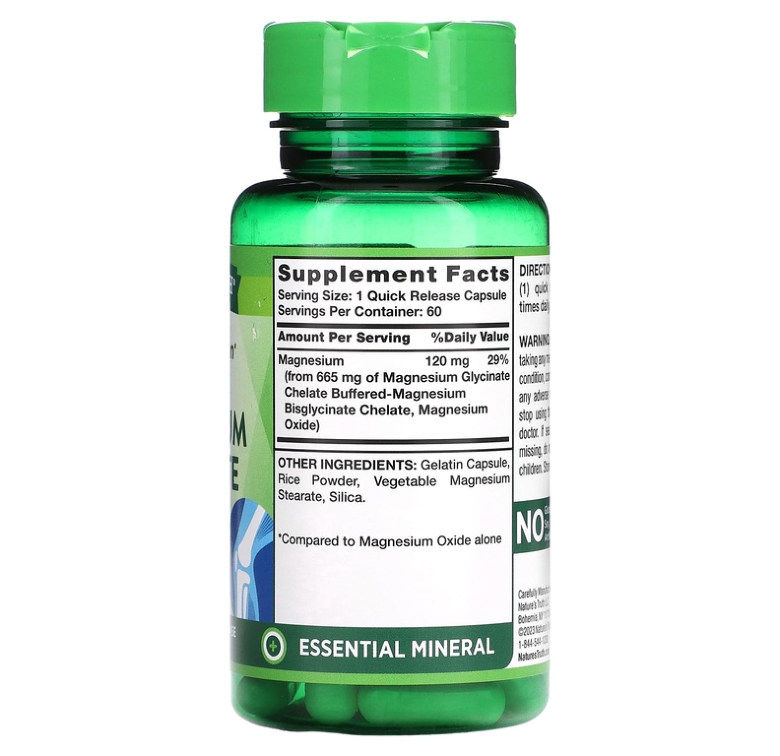 Nature's Truth, буферизованный глицинат магния, высокая усвояемость, 665 мг, 60 капсул с быстрым высвобождением