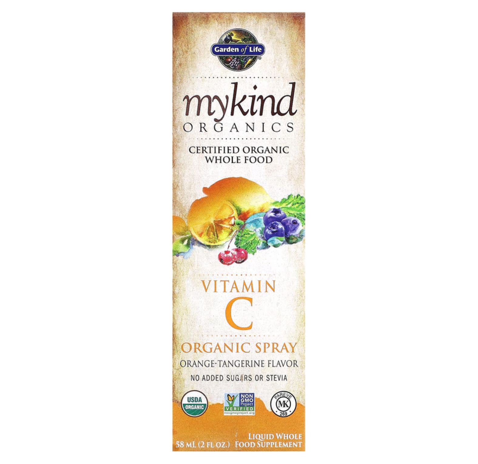 Garden of Life, MyKind Organics, спрей с органическим витамином C, вкус апельсина и мандарина, 58 мл