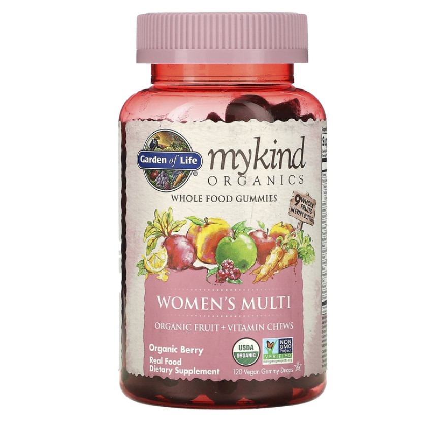 Garden of Life, MyKind Organics, мультивитамины для женщин, органические ягоды, 120 веганских жевательных таблеток