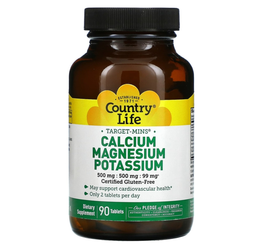 Country Life, Target-Mins, кальций, магний и калий, 90 таблеток