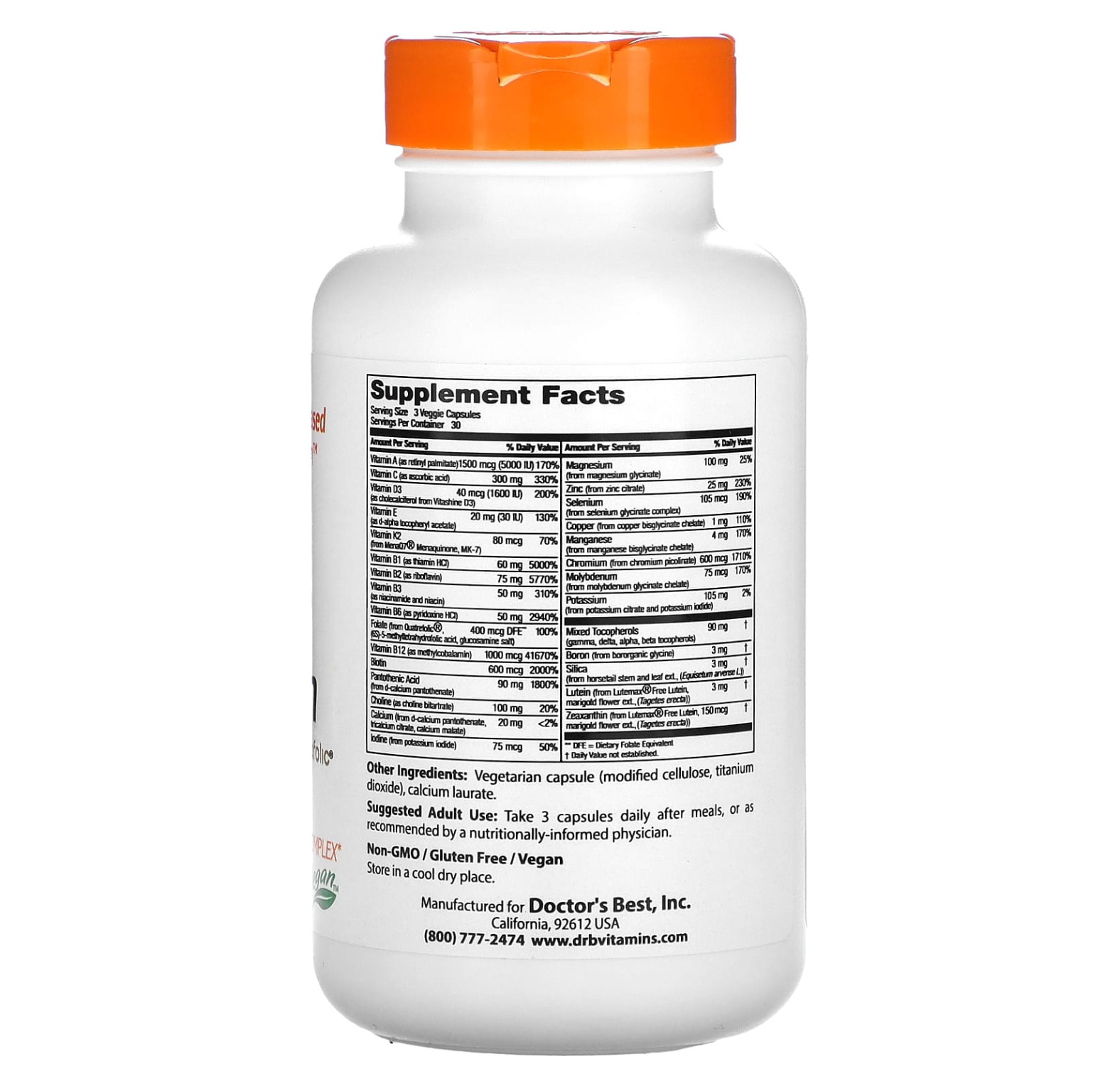 Doctor's Best, мультивитаминный комплекс с Vitashine D3 и Quatrefolic, 90 растительных капсул