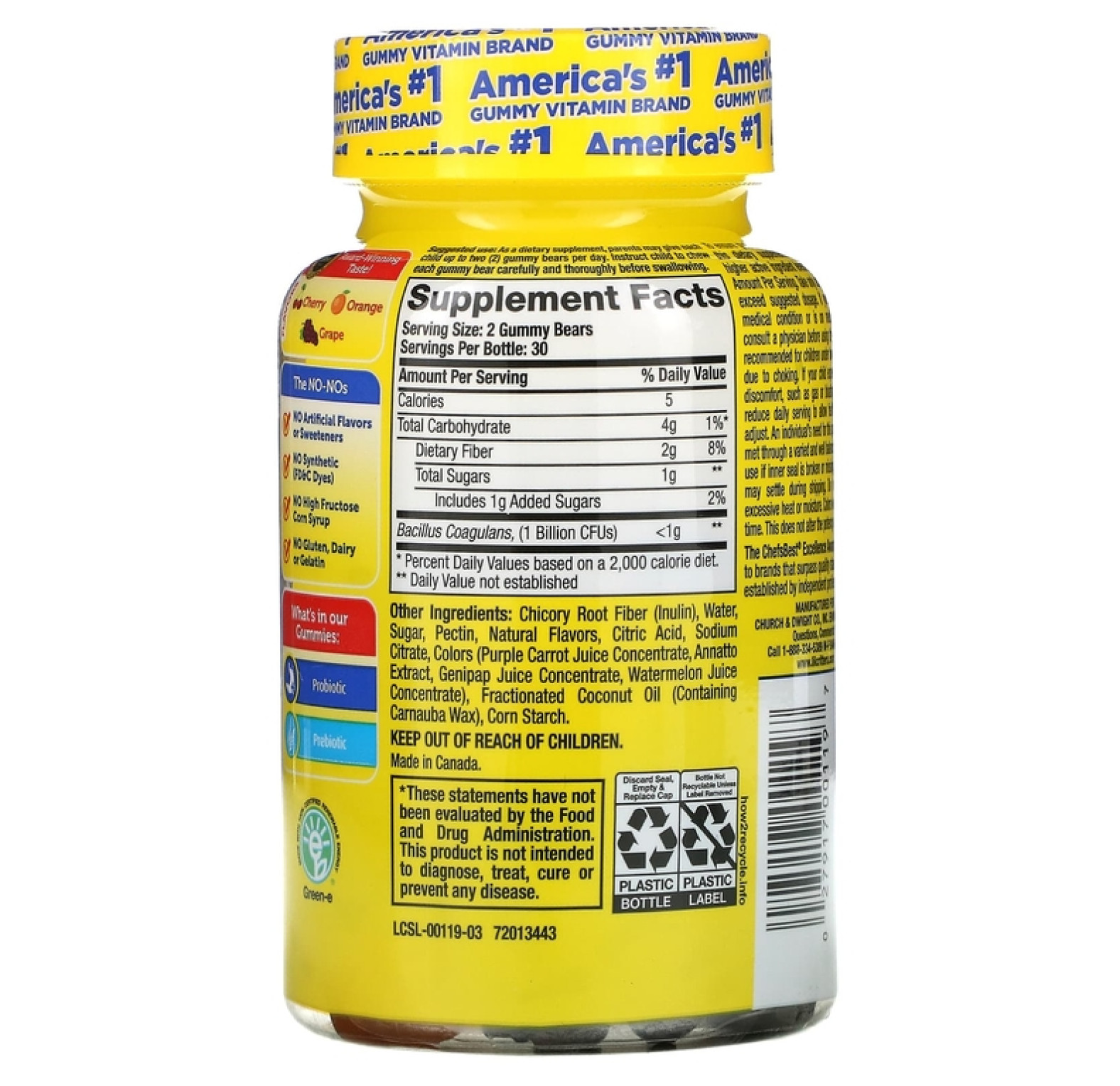 L'il Critters, пробиотик с пребиотиками, со вкусом вишни, апельсина и винограда, 1 млрд КОЕ, 60 жевательных мармеладок