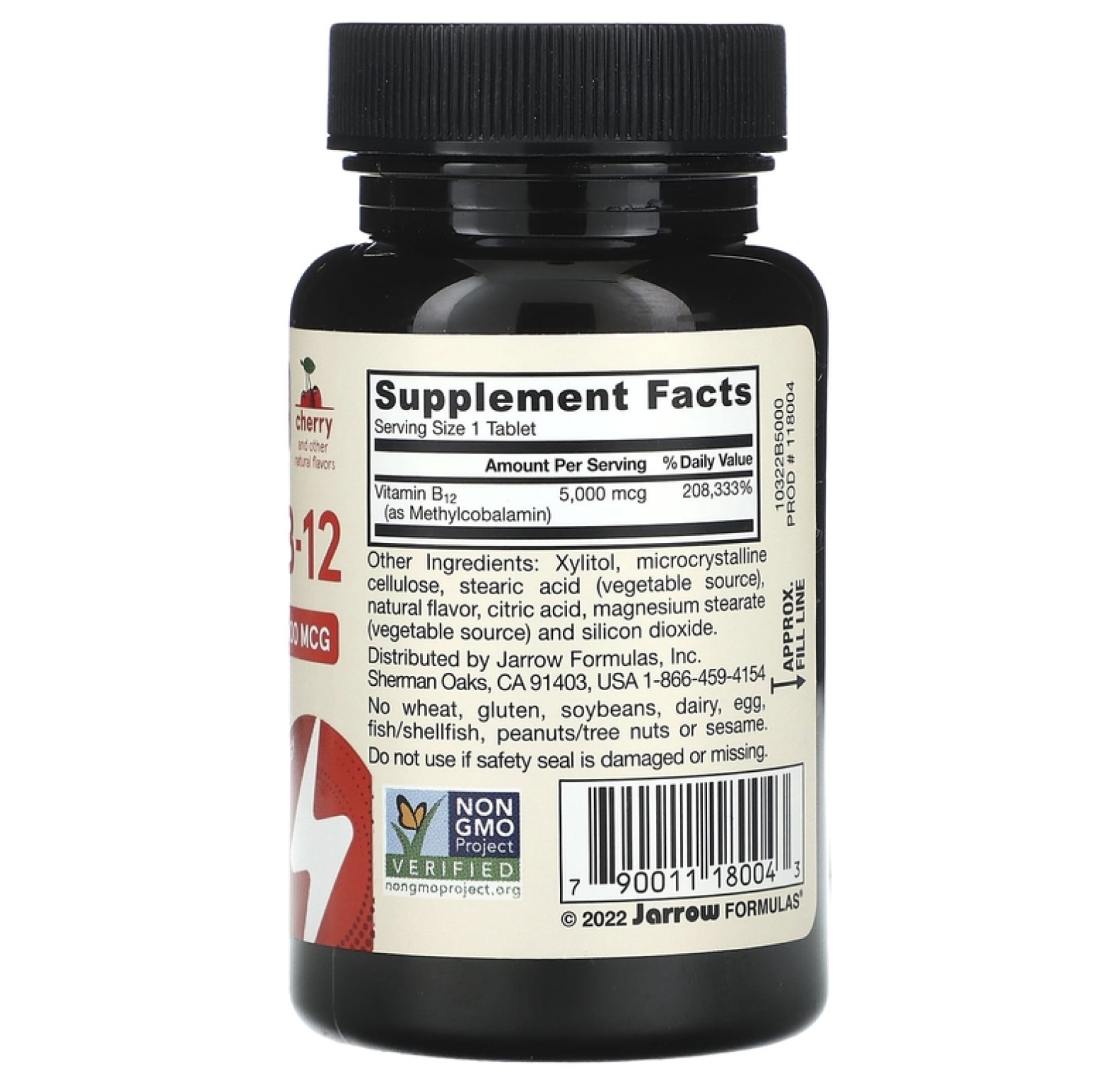 Jarrow Formulas, веганский метилкобаламин, максимальная сила действия, вишня, 5000 мкг, 60 жевательных таблеток