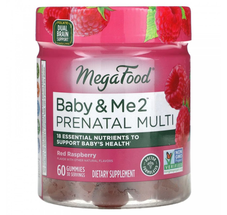 MegaFood, Baby & Me 2, мультивитамины для беременных, красная малина, 60 жевательных таблеток