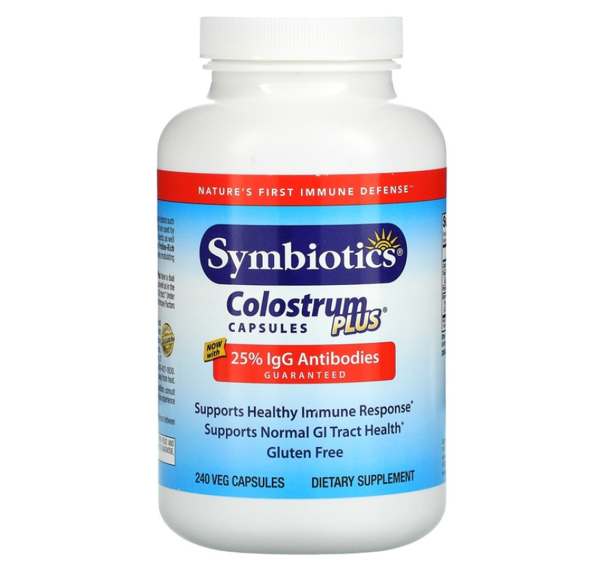 Symbiotics, Colostrum Plus, молозиво, 240 вегетарианских капсул