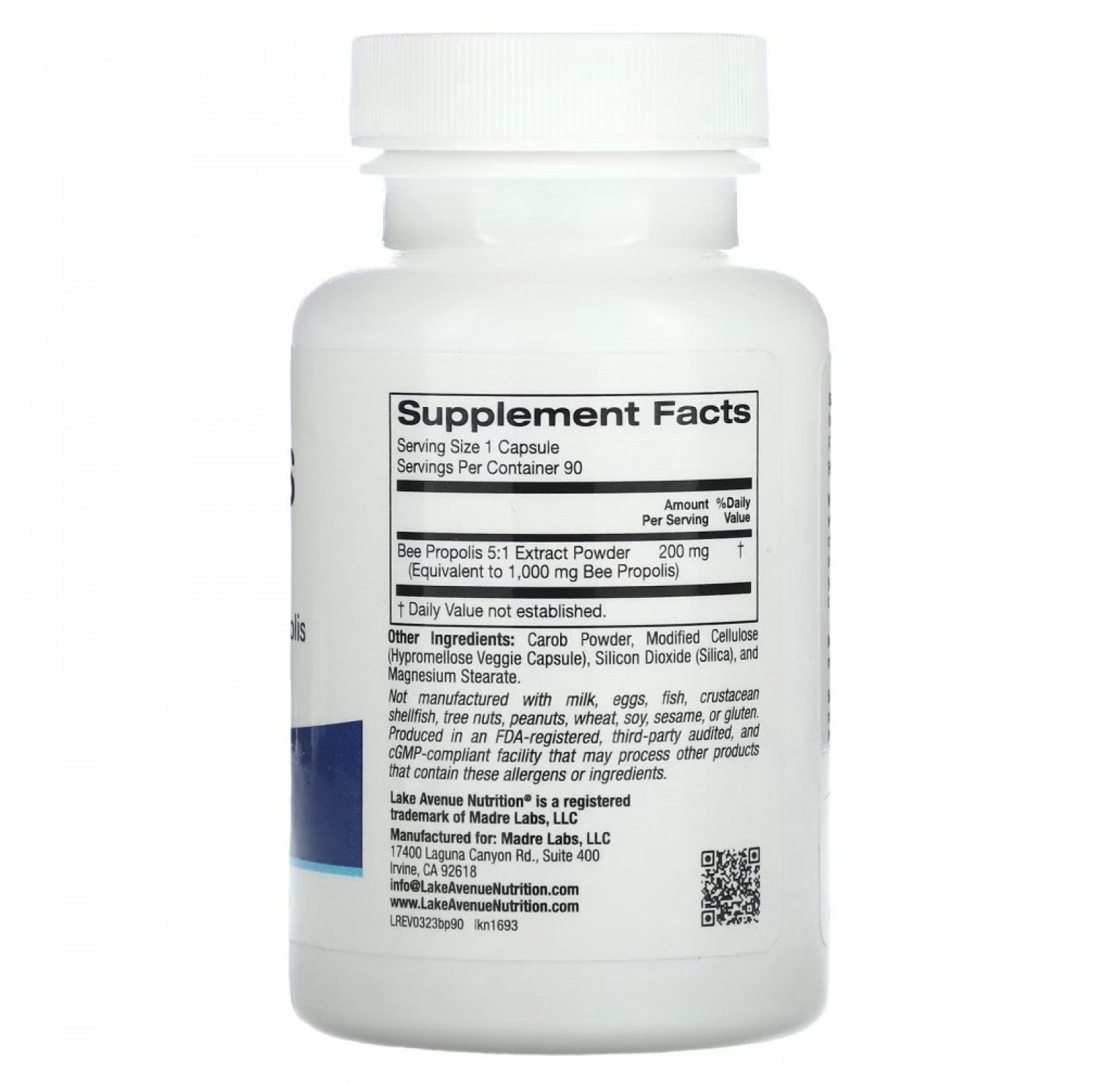 Lake Avenue Nutrition, пчелиный прополис, экстракт 5:1, эквивалент 1000 мг, 90 растительных капсул