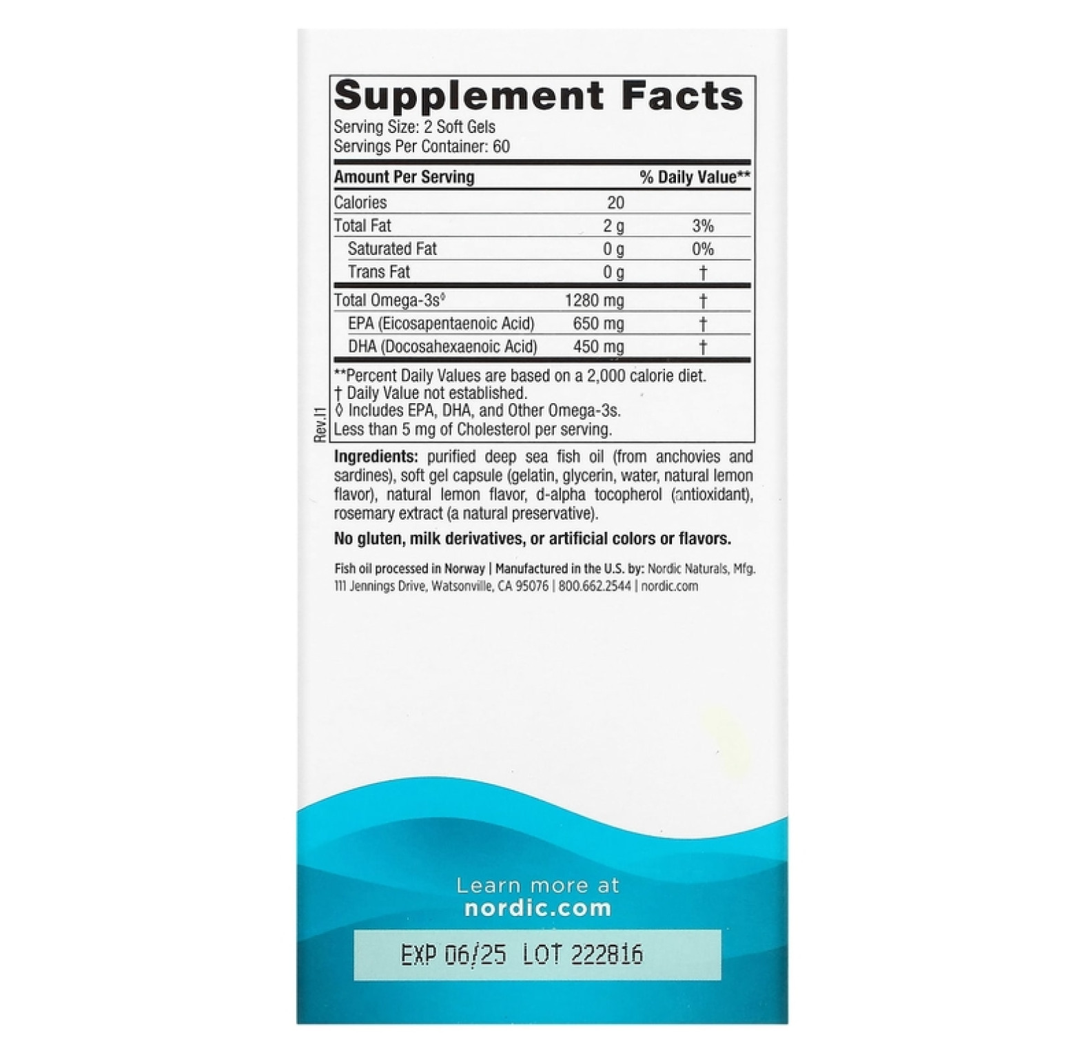 Nordic Naturals, Ultimate Omega, со вкусом лимона, 640 мг, 120 капсул