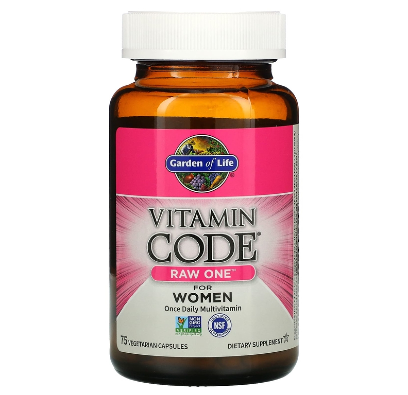 Garden of Life, Vitamin Code, RAW One, мультивитаминная добавка для женщин, 75 вегетарианских капсул