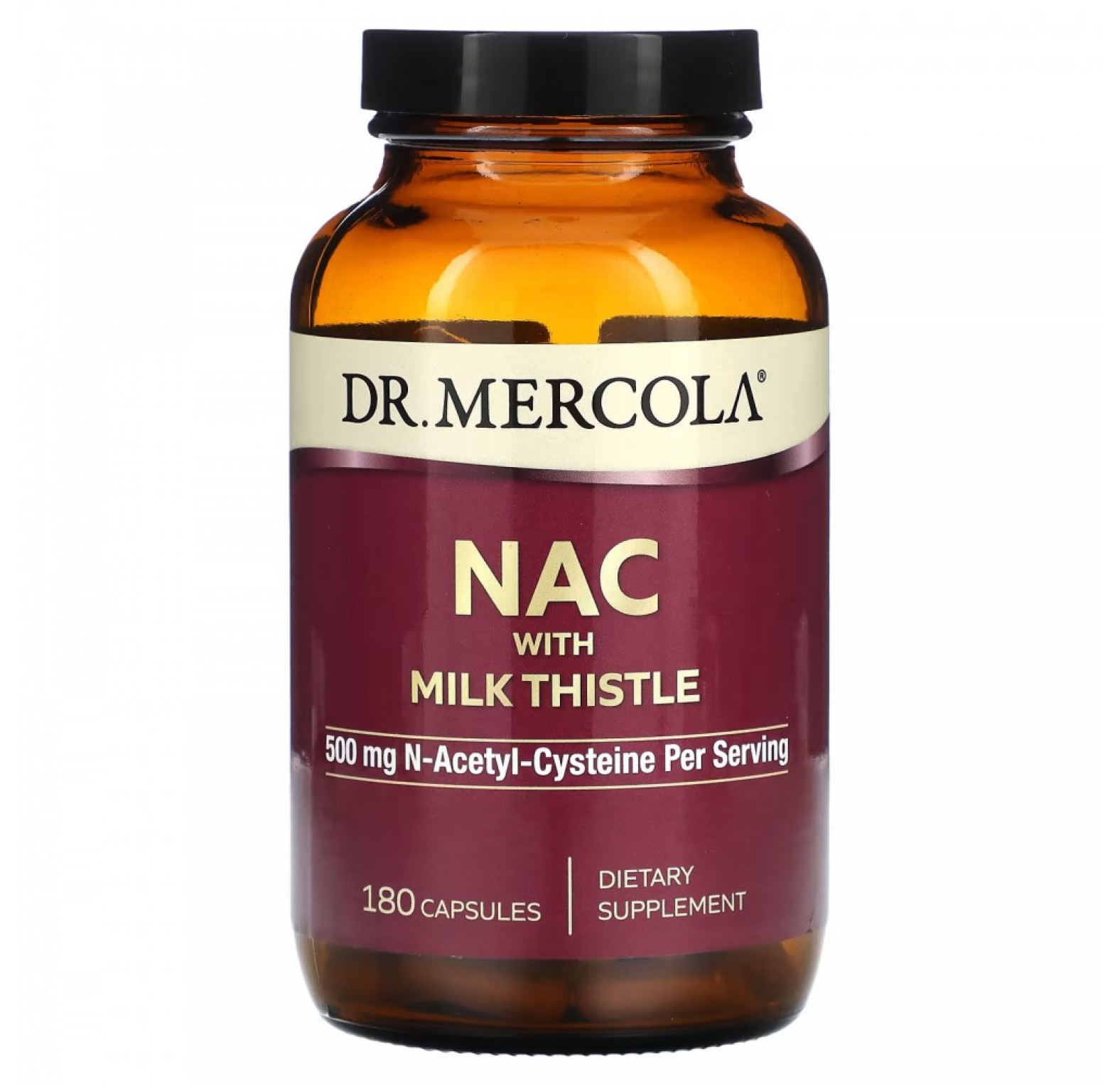 Dr. Mercola, NAC с расторопшей, 500 мг, 180 капсул