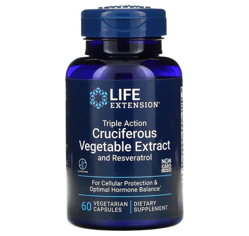 Life Extension, Растительный экстракт крестоцветных овощей тройного действия с ресвератролом, 60 вегетарианских капсул