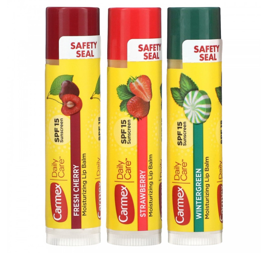 Carmex, Бальзам для губ для ежедневного ухода, SPF 15, ассорти, набор, 3 шт. по 4,25 г