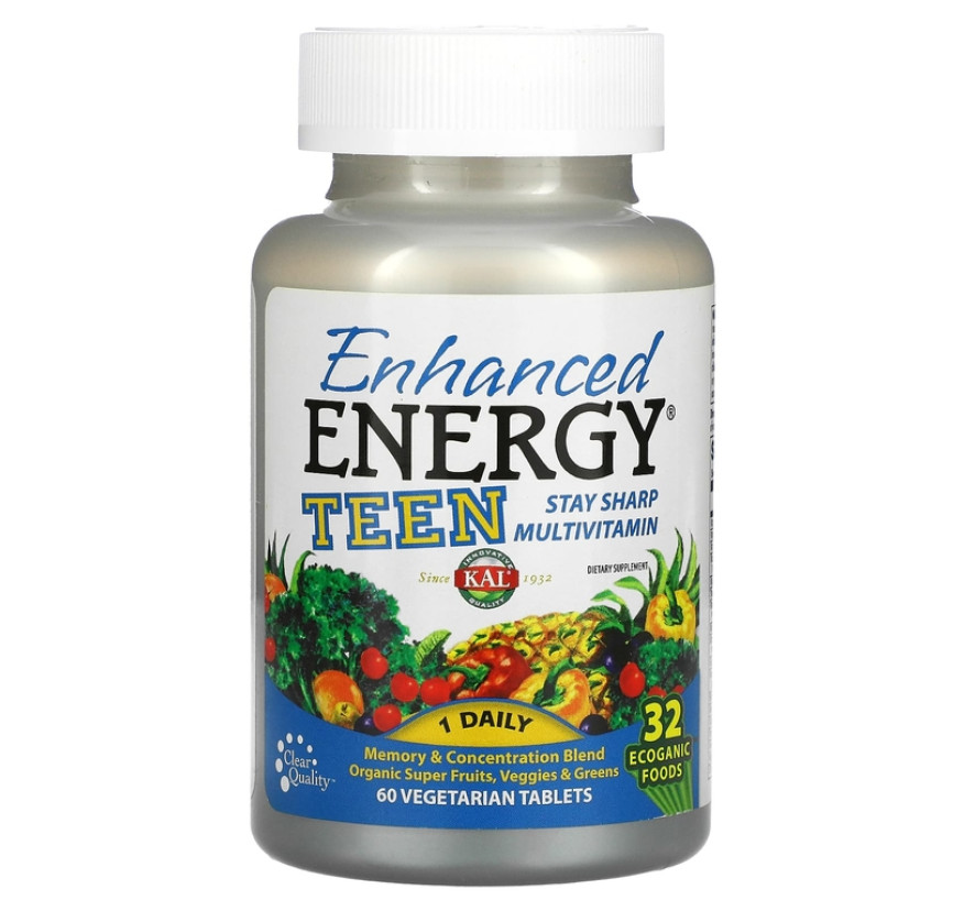 KAL, Enhanced Energy, смесь для улучшения памяти и концентрации, для подростков, 60 вегетарианских таблеток