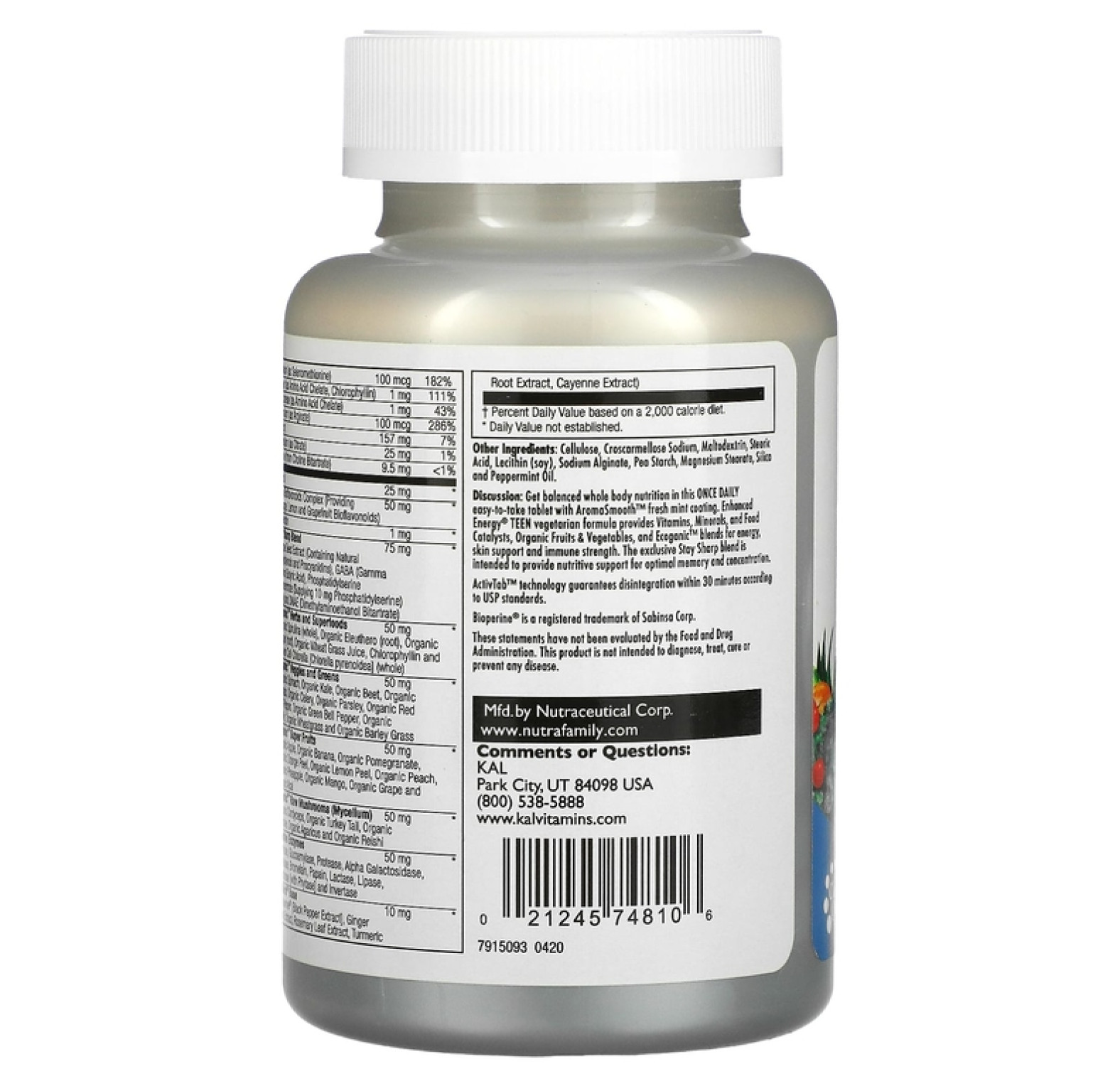 KAL, Enhanced Energy, смесь для улучшения памяти и концентрации, для подростков, 60 вегетарианских таблеток