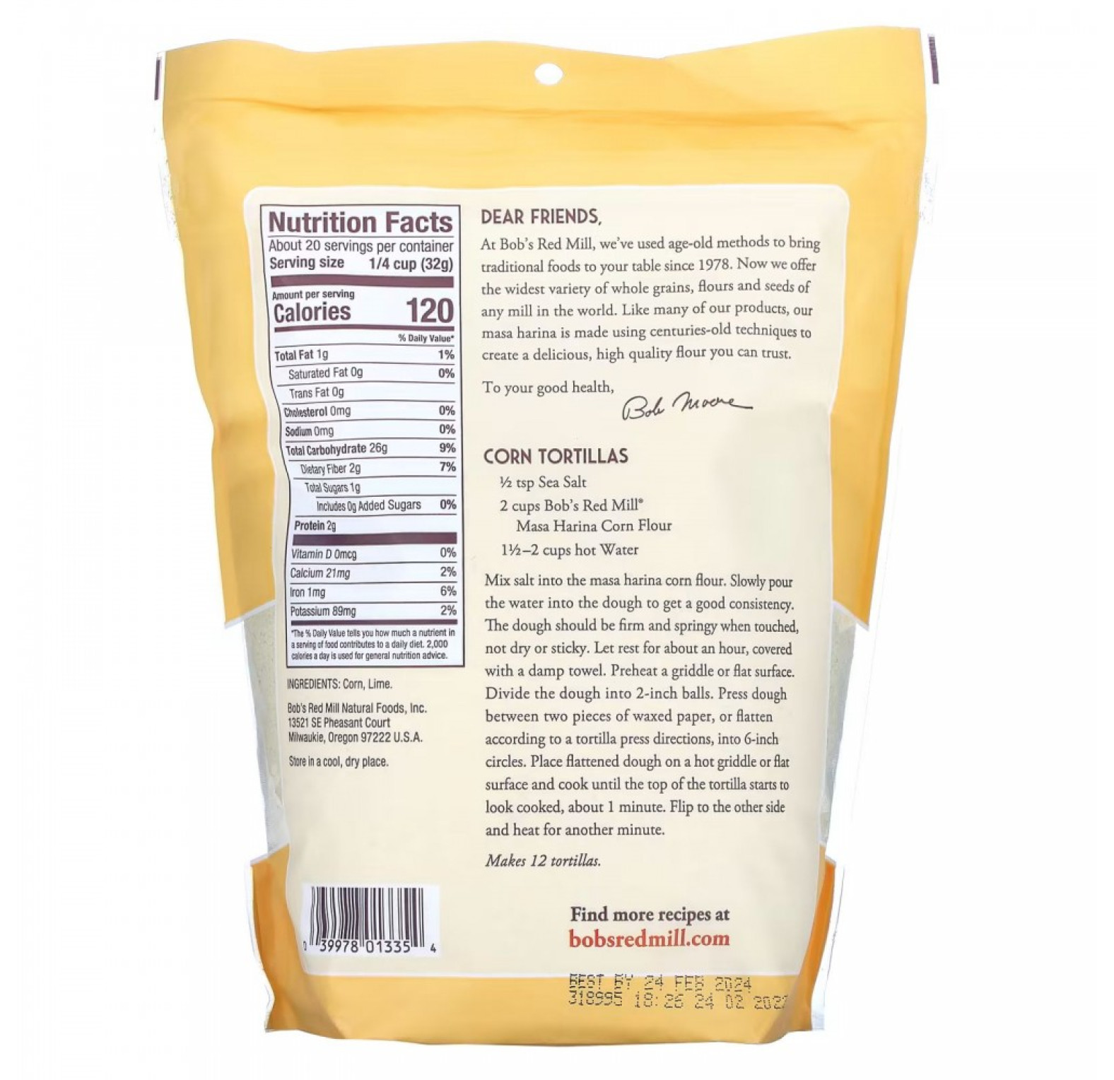 Bob's Red Mill, Золотистая кукурузная мука, маса харина, 624 г