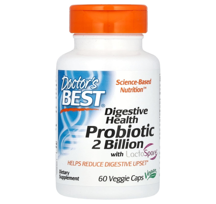 Doctor's Best, добавка для здоровья пищеварительной системы, пробиотик с LactoSpore, 2 млрд КОЕ, 60 вегетарианских капсул