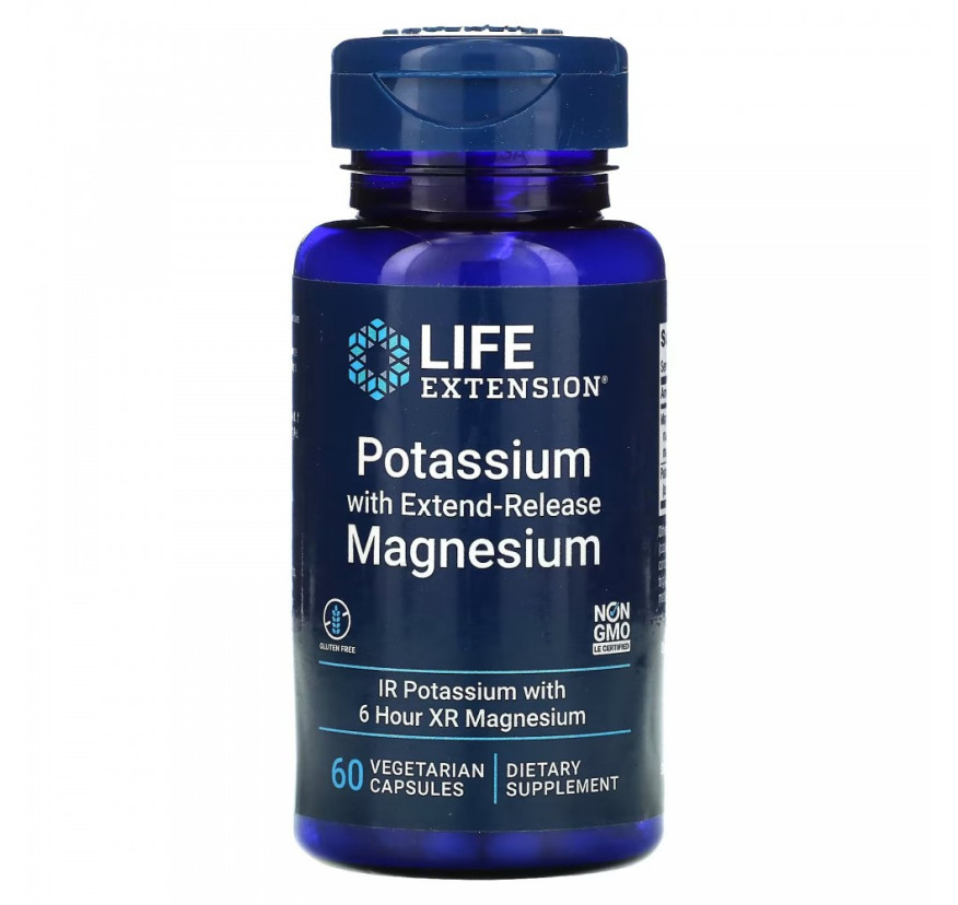 Life Extension, калий с магнием пролонгированного действия, 60 вегетарианских капсул