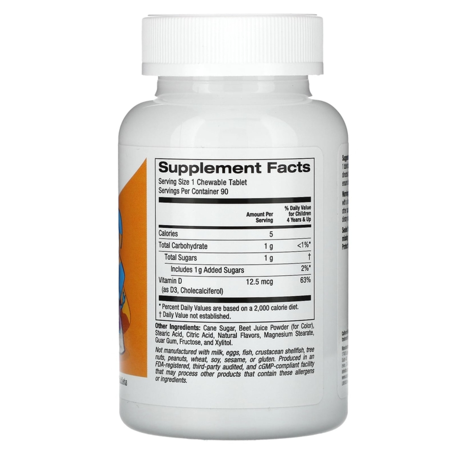 California Gold Nutrition, витамин D3 для детей, вкус вишни, 12,5 мкг (500 МЕ), 90 вегетарианских таблеток