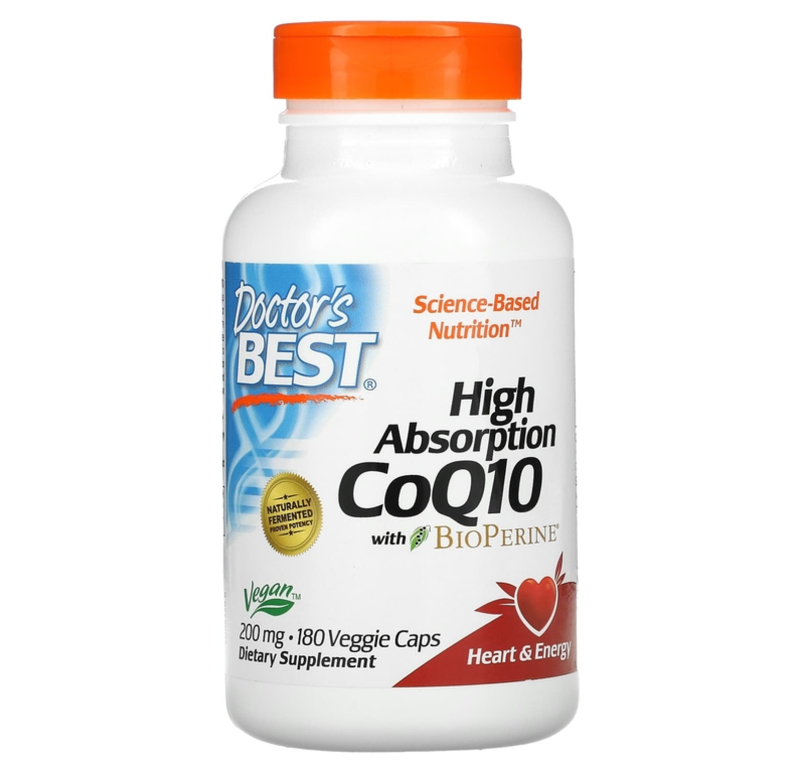 Doctor's Best, коэнзим Q10 с высокой степенью усвояемости, с BioPerine, 200 мг, 180 вегетарианских капсул