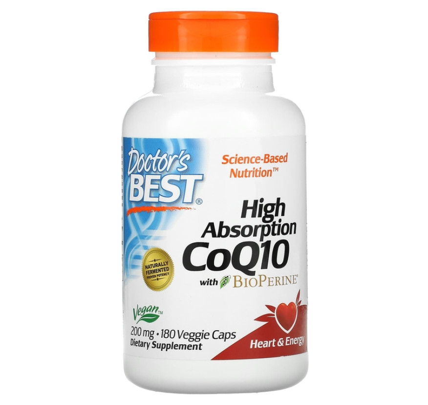 Doctor's Best, коэнзим Q10 с высокой степенью усвояемости, с BioPerine, 200 мг, 180 вегетарианских капсул