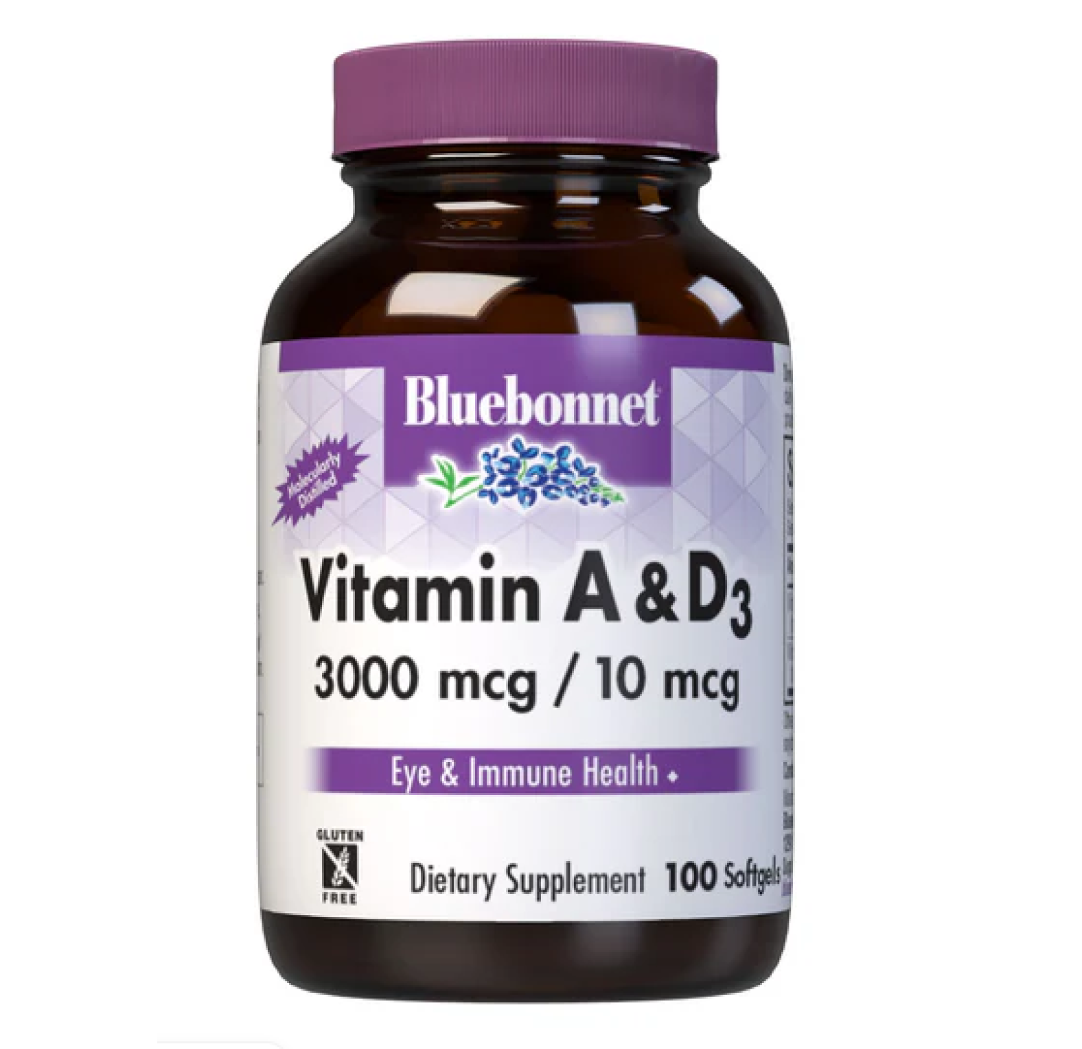 Bluebonnet Nutrition, Витамины A и D3, 3000мкг/10мкг, 100 капсул