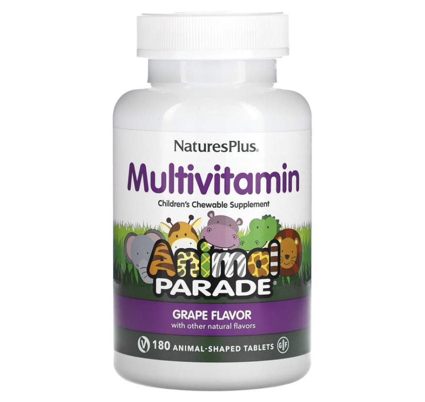 NaturesPlus, Animal Parade, жевательные мультивитамины для детей, со вкусом винограда, 180 таблеток в форме животных