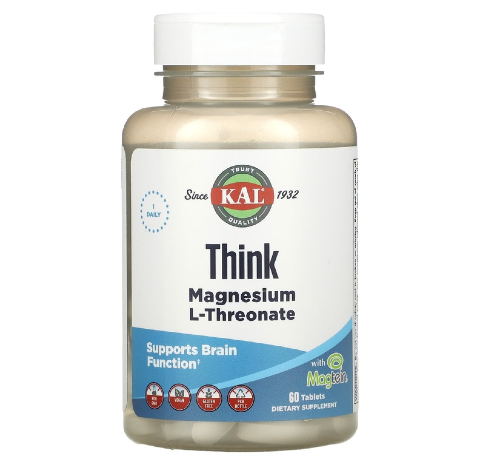 KAL, магний L-треонат для улучшения работы мозга, 2000 мг, 60 таблеток