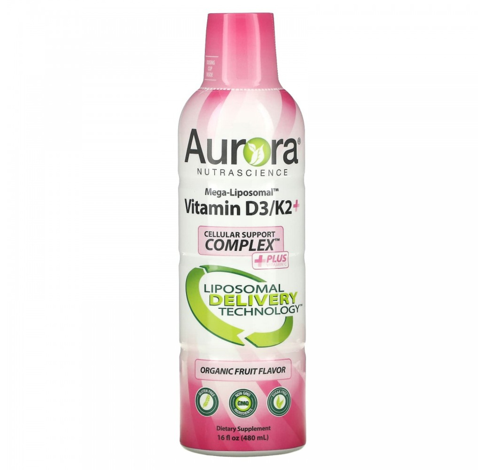 Aurora Nutrascience, Mega-Liposomal Vitamin D3+, витамин D3, фруктовый вкус, 9000 МЕ, 480 мл