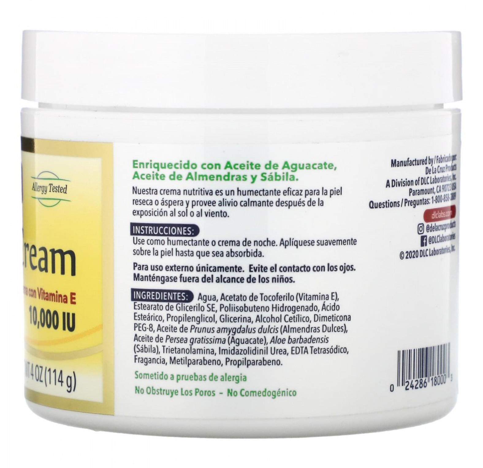 De La Cruz, Крем с витамином E, 10 000 МЕ, 114 г