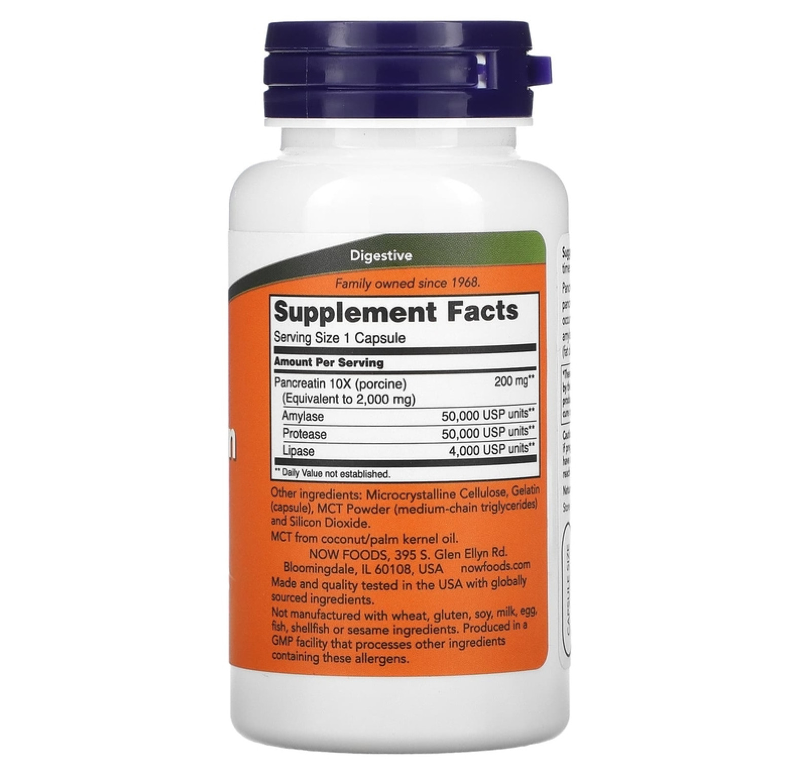 NOW Foods, панкреатин, 200 мг, 100 капсул