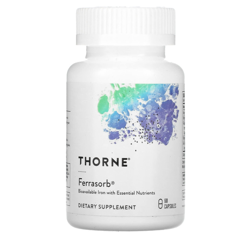 Thorne, Ferrasorb, железо с кофакторами, 60 капсул