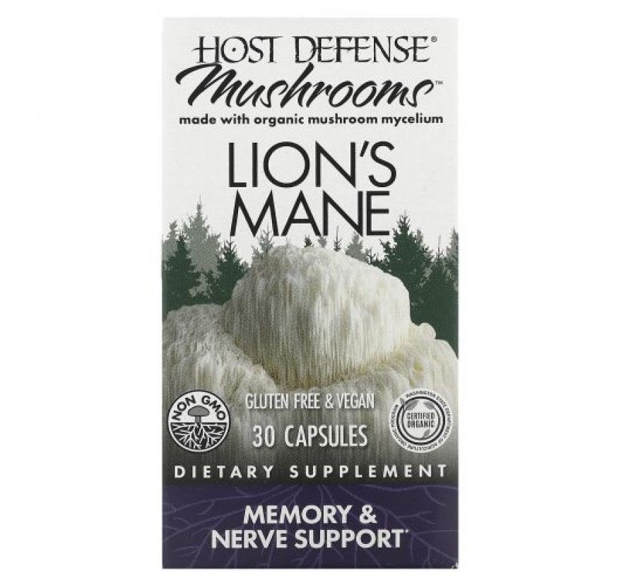 Fungi Perfecti, Host Defense Mushrooms, ежовик гребенчатый, поддержка памяти и нервной системы, 30 капсул
