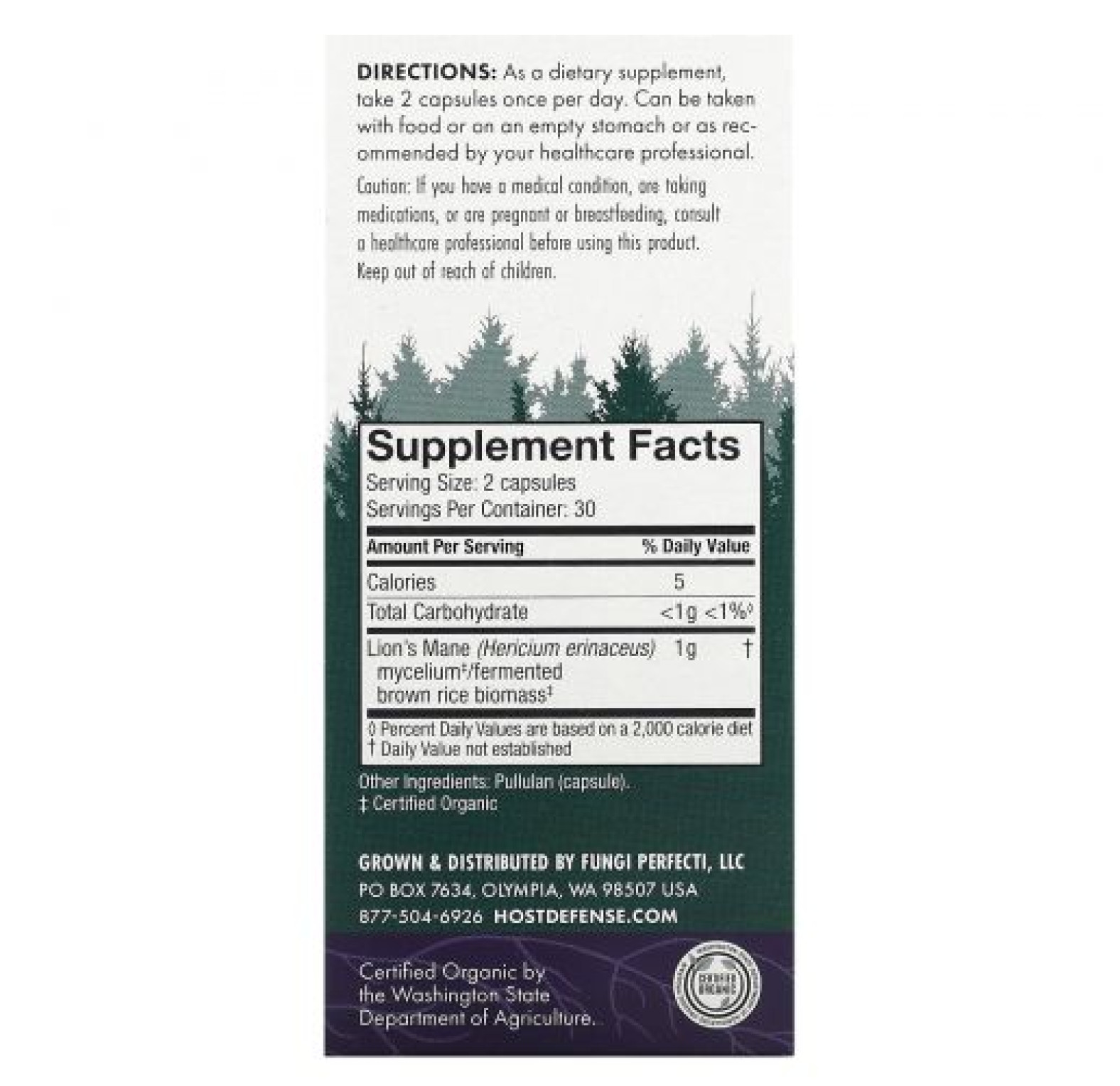 Fungi Perfecti, Host Defense, ежовик гребенчатый, поддержка памяти и нервной системы, 60 вегетарианских капсул