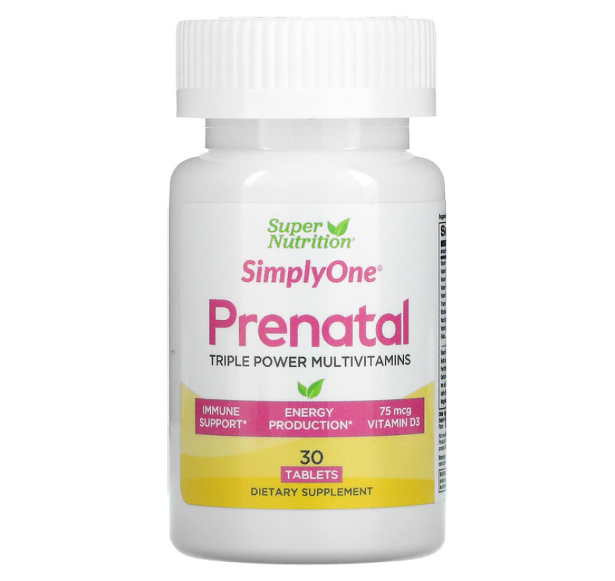 Super Nutrition, Simply One, пренатальные мультивитамины тройного действия, 30 таблеток