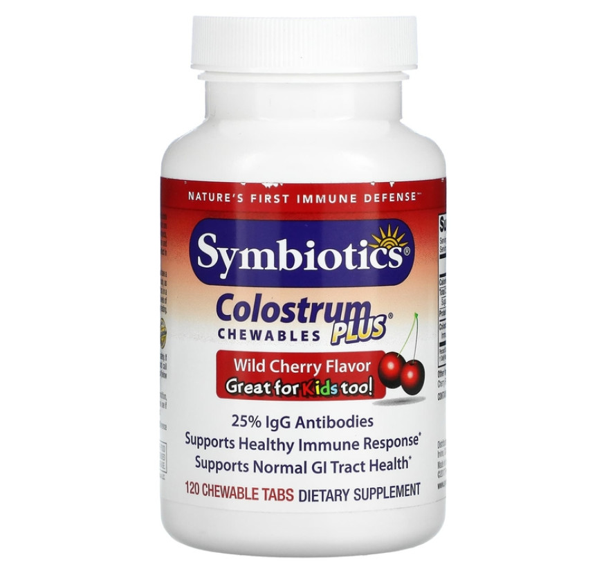 Symbiotics, Colostrum Plus, молозиво,со вкусом вишни, 120 жевательных таблеток