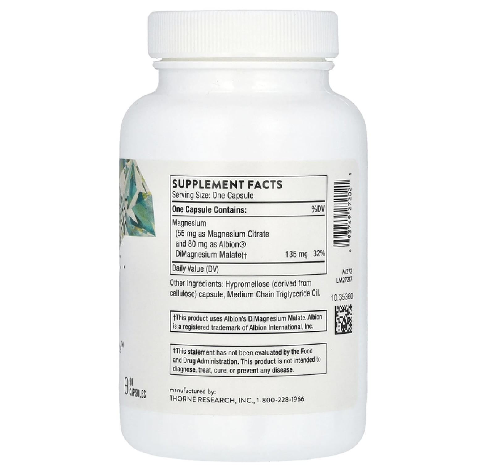 Thorne, Magnesium Citramate, добавка с магнием, 90 капсул