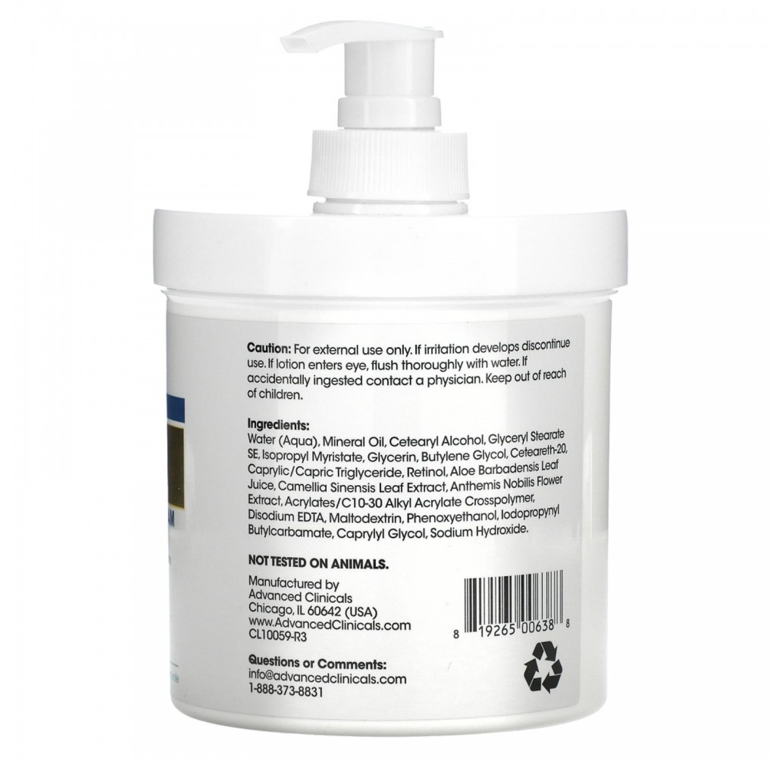 Advanced Clinicals, Retinol, укрепляющий крем,  улучшенная формула, 454 г