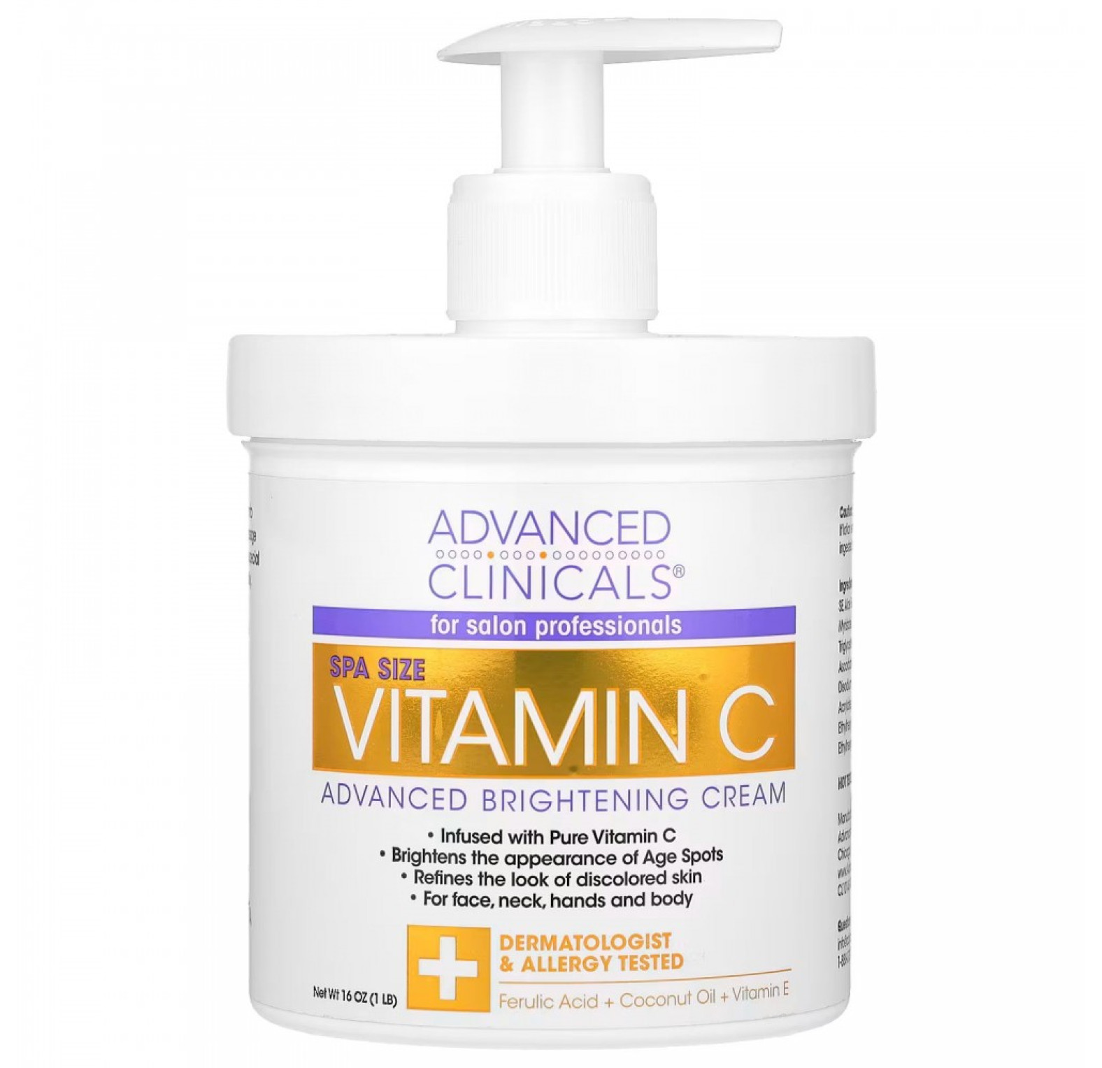 Advanced Clinicals, осветляющий крем с витамином С, улучшенная формула, 454 г