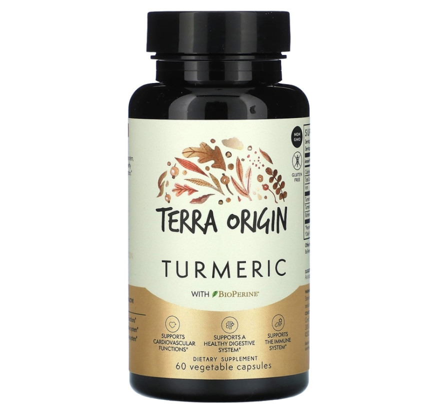 Terra Origin, Куркумин, куркумин и биоперин, 60 растительных капсул