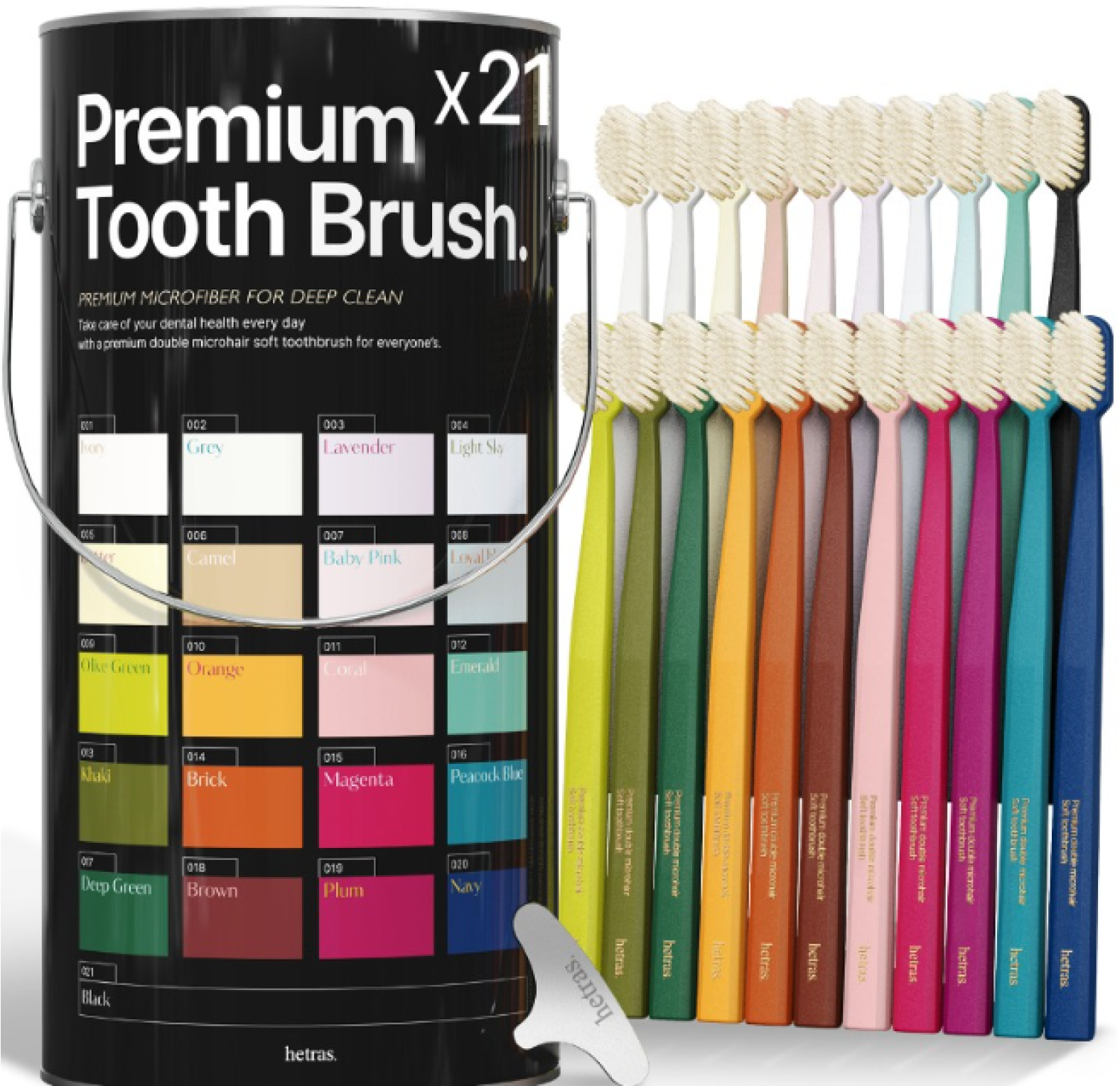 Hetras, Набор премиальнах зубных щёток Premium Toothbrush, 21 штука