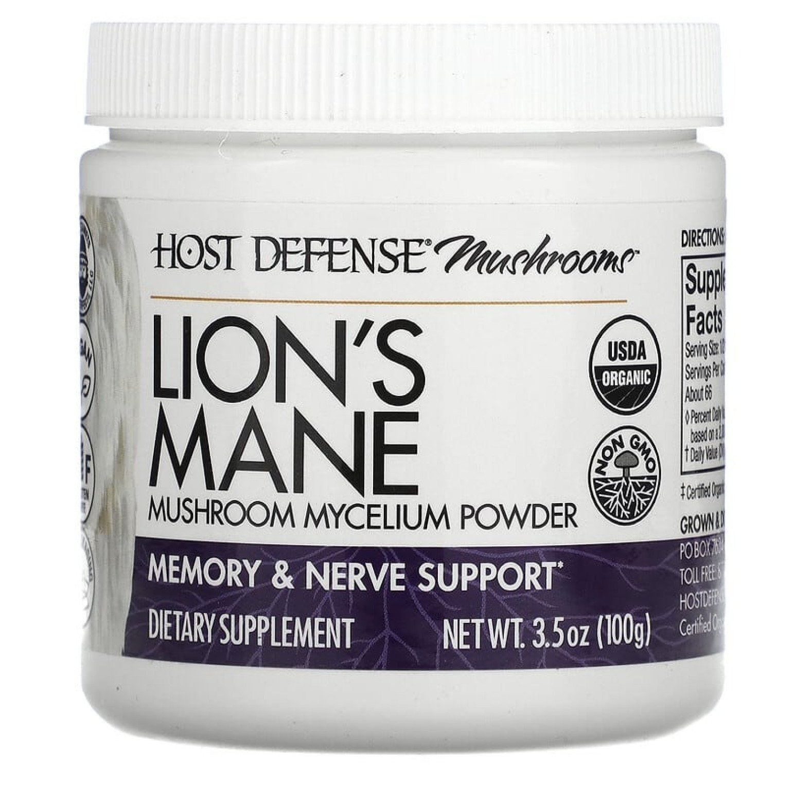 Fungi Perfecti Host Defense, ежовик гребенчатый, грибной мицелий в порошке, для поддержки памяти и нервной системы, 100 г