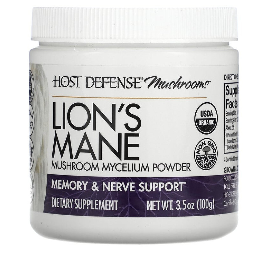 Fungi Perfecti Host Defense, ежовик гребенчатый, грибной мицелий в порошке, для поддержки памяти и нервной системы, 100 г