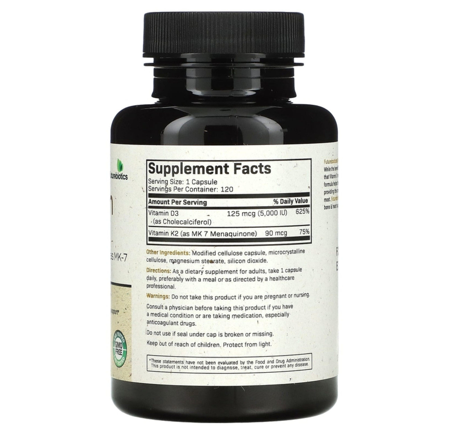 Futurebiotics, витамины K2 + D3 с витамином K2 в виде MK-7, 120 капсул