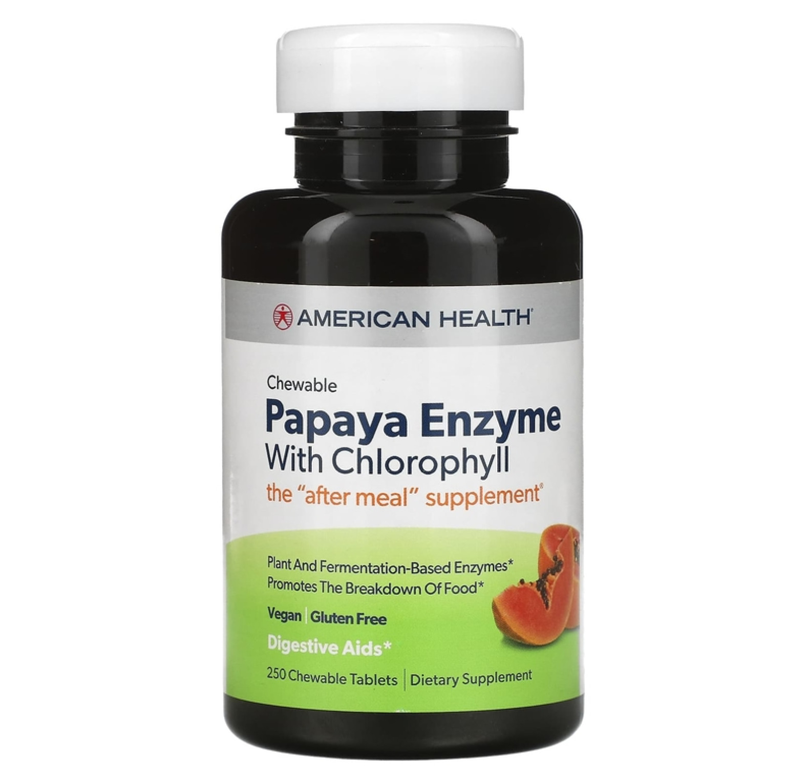 American Health, ферменты папайи с хлорофиллом, 250 жевательных таблеток