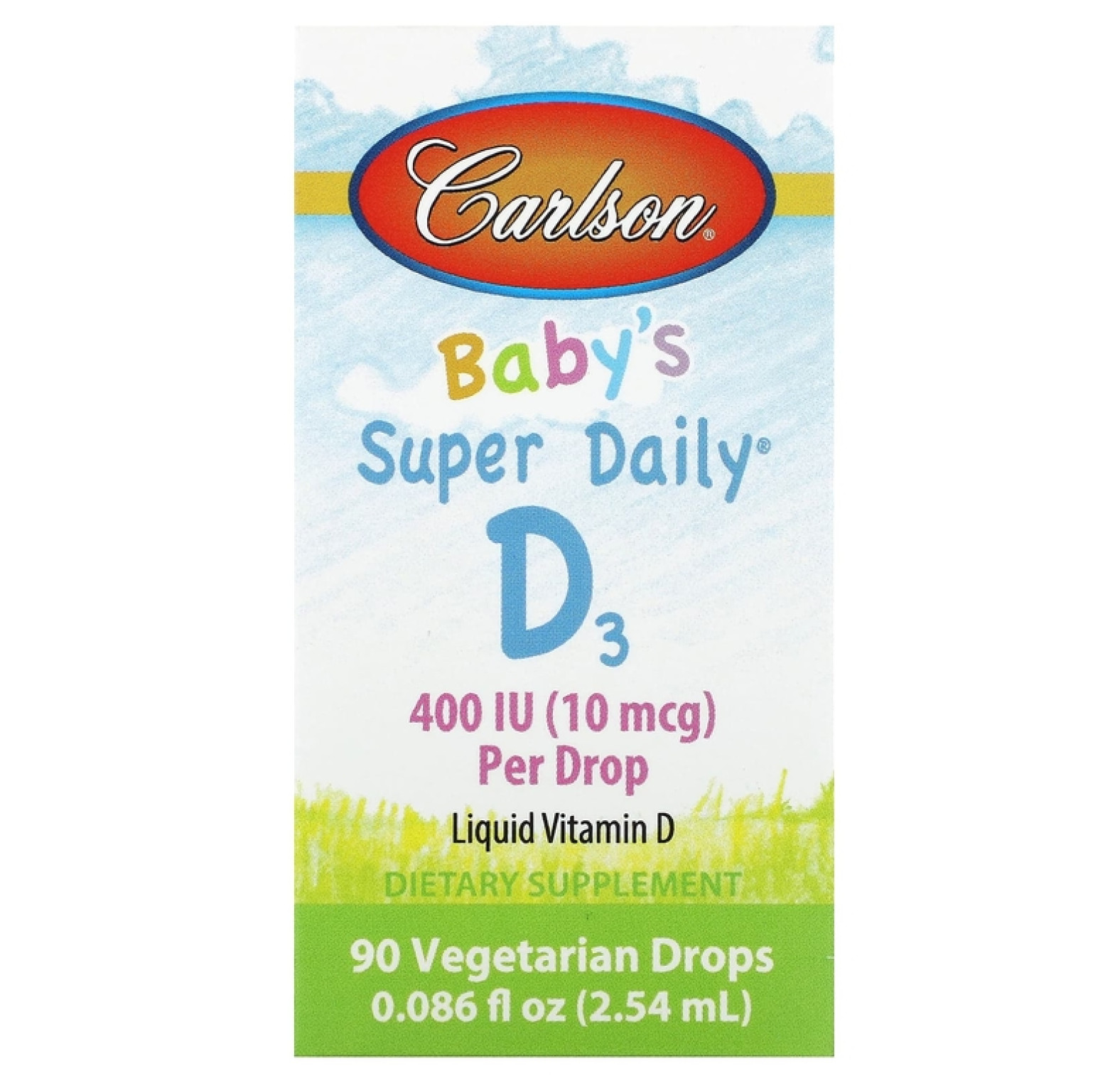 Carlson, Super Daily, витамин D3 для детей, 10 мкг (400 МЕ), 2,54 мл