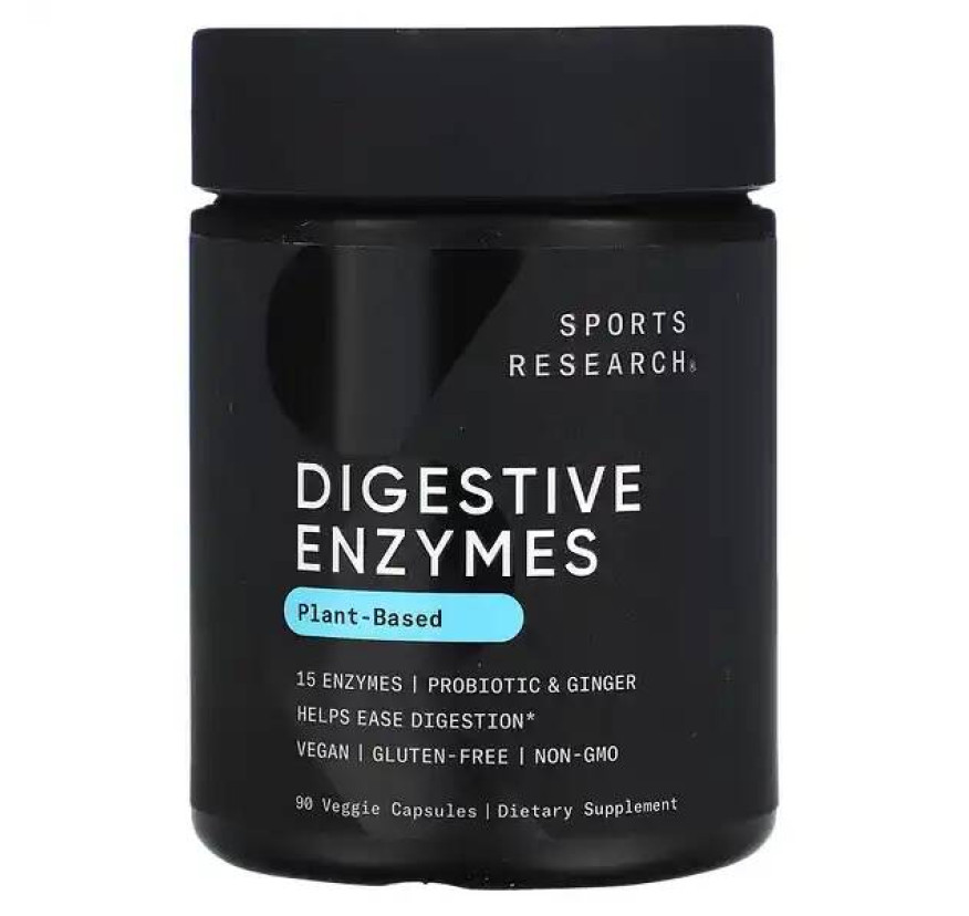 Sports Research, пищеварительные ферменты, на растительной основе, 90 вегетарианских капсул