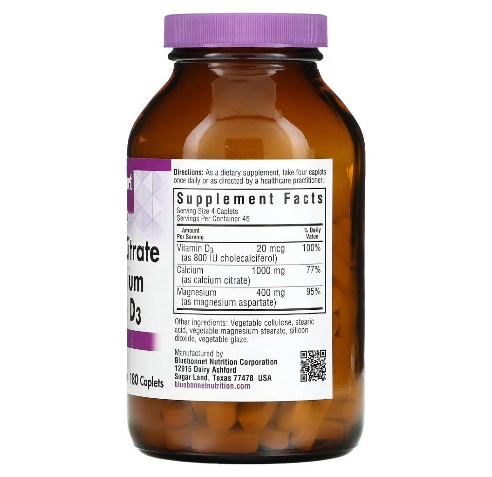 Bluebonnet Nutrition, Цитрат кальция + магний + витамин D3, 180 капсул