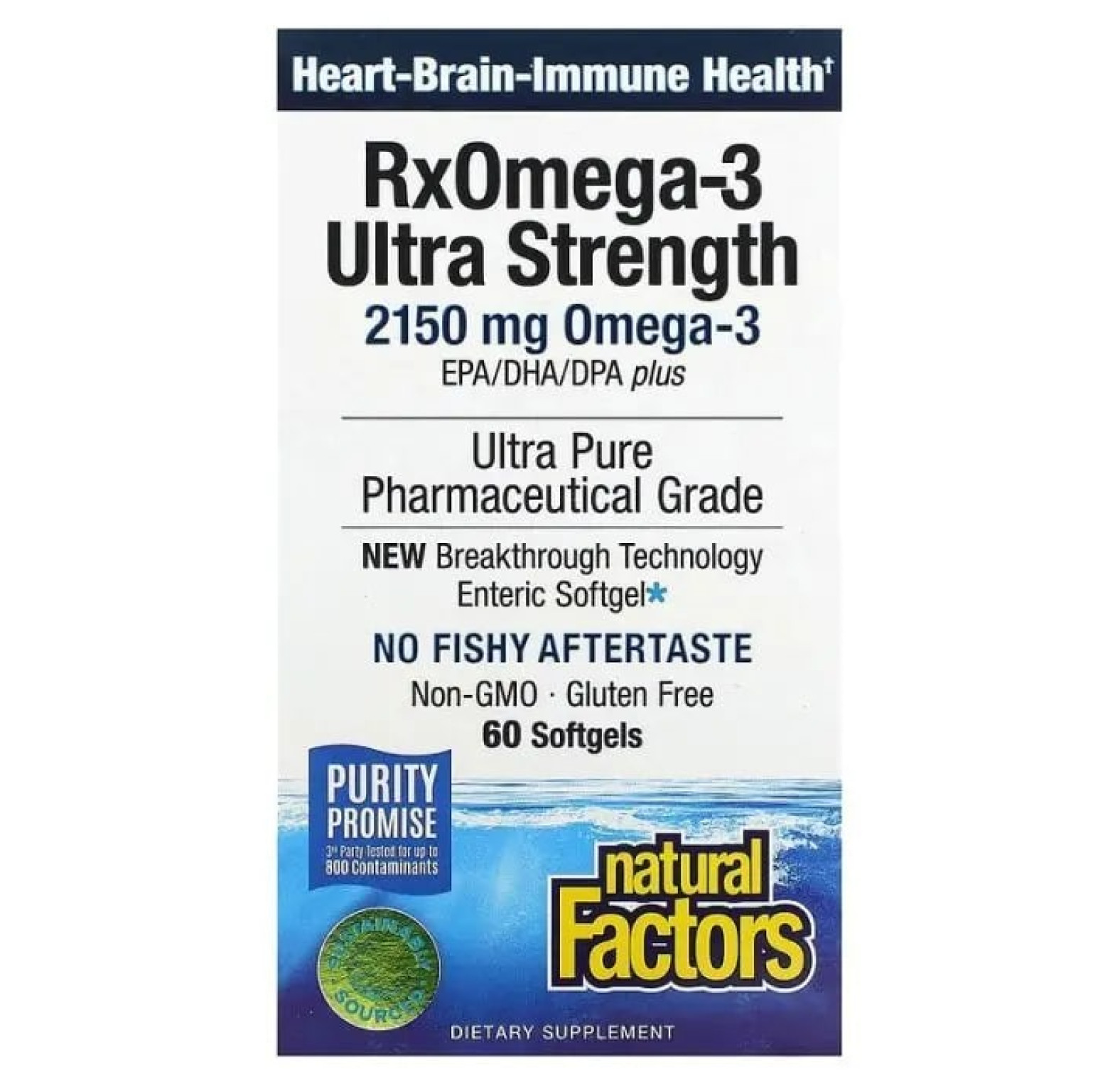Natural Factors, RxOmega-3 с повышенной силой действия, 2150 мг, 60 капсул (1075 мг в 1 капсуле)