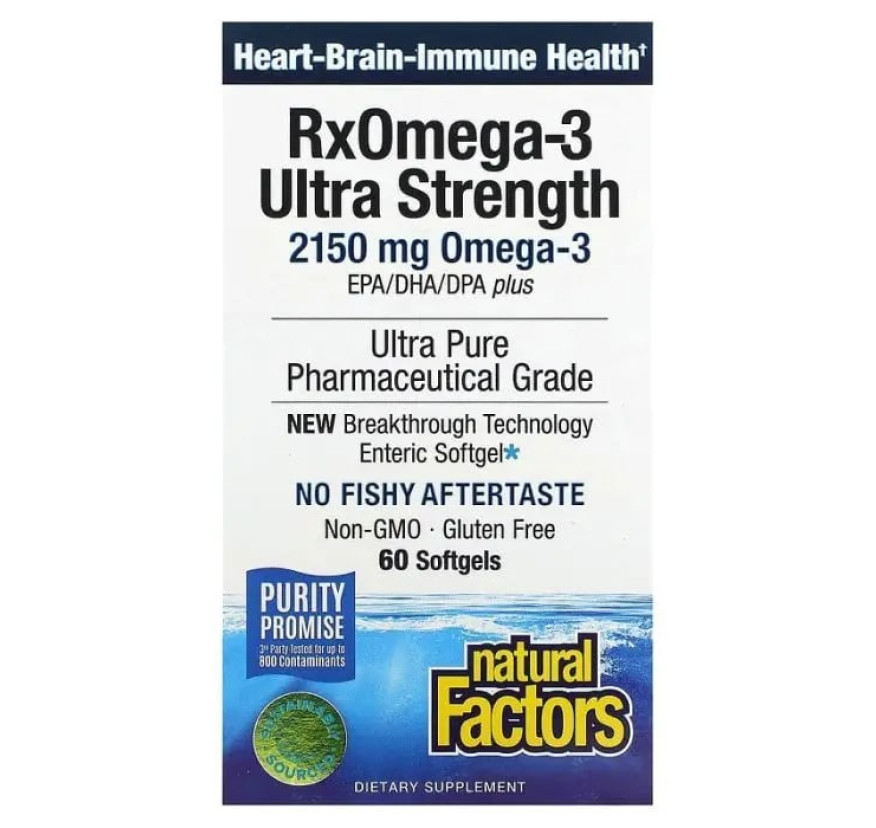 Natural Factors, RxOmega-3 с повышенной силой действия, 2150 мг, 60 капсул (1075 мг в 1 капсуле)