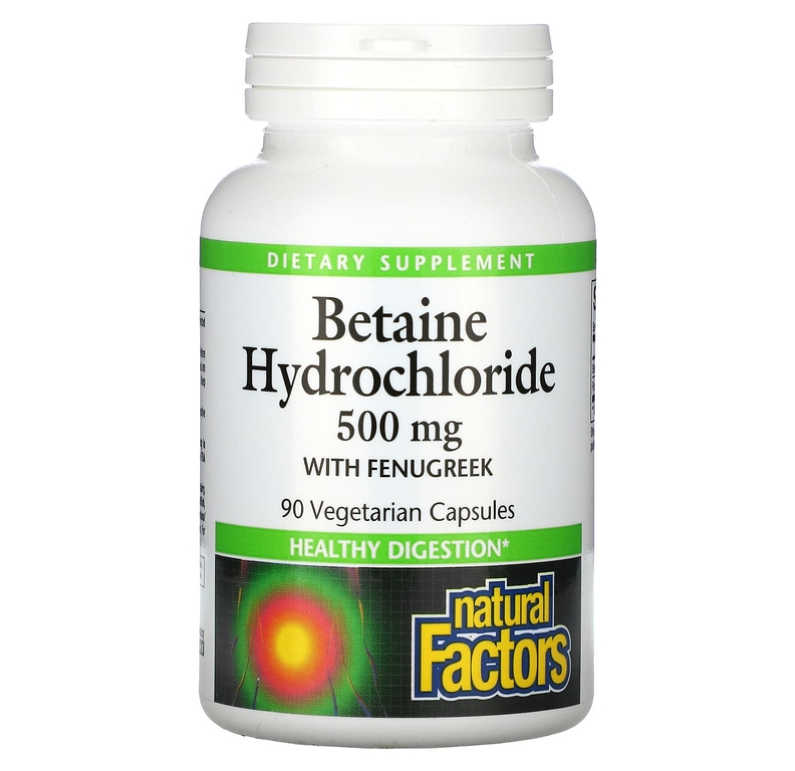 Natural Factors, бетаина гидрохлорид с пажитником, 500 мг, 90 вегетарианских капсул